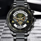 Custom Veteran Skull Watch - Personalized Branch, Rank, and Name