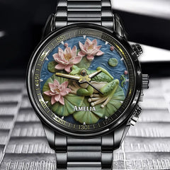 Water Lily Frog Custom Watch - Embrace The Harmonious Beauty Of Nature Accompanied